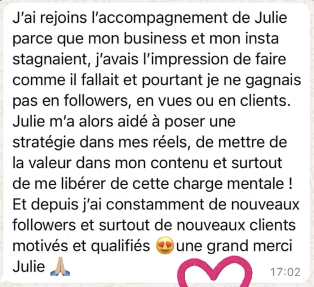 Accompagnement Instagram Accompagnement Business - témoignage