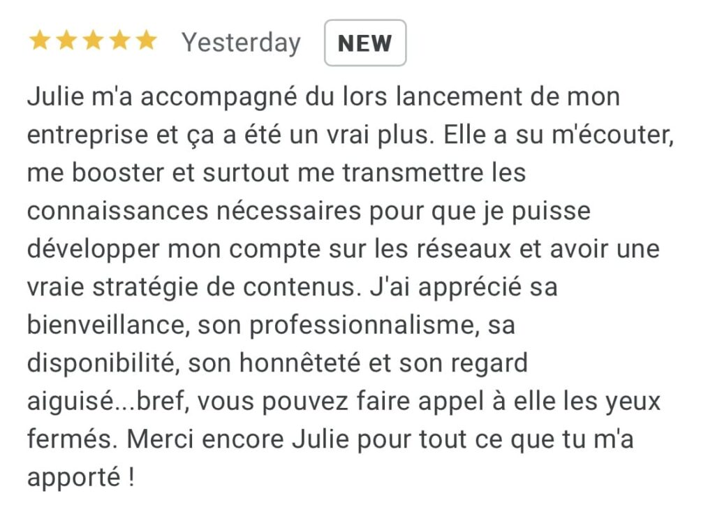 Accompagnement Instagram Accompagnement Business - témoignage