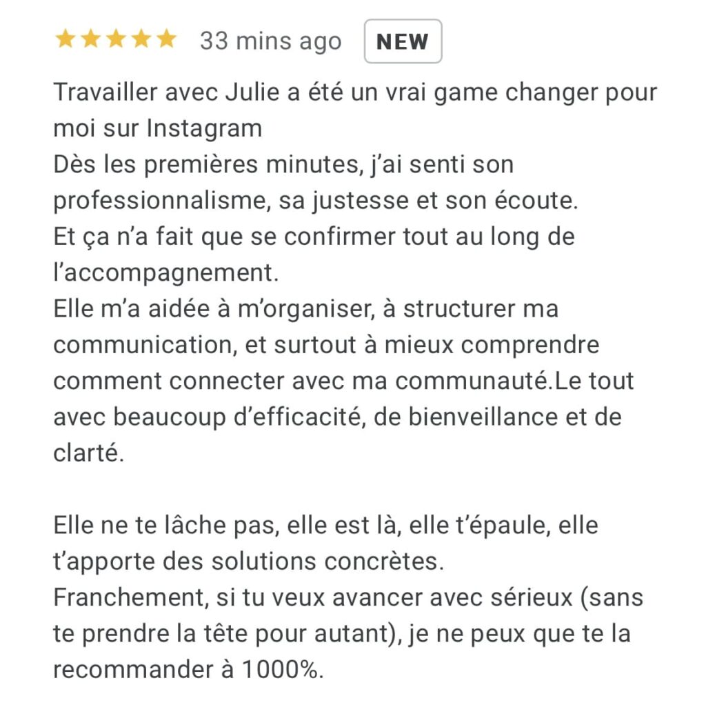 Accompagnement Instagram Accompagnement Business - témoignage